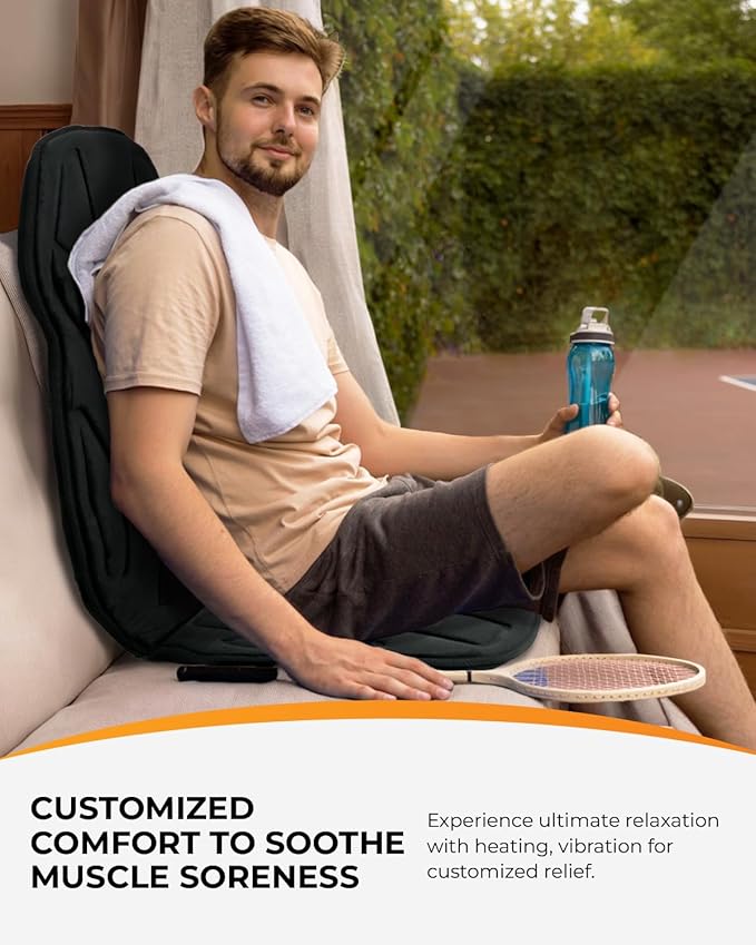 CooCoCo Back Massager with Heat, 8 Vibrating Motors Massage Chair Pad with 2 Heating Levels, Massage Seat Cushion with Auto Shutoff for Home Office Chair, Gifts for Mom Dad Men Women Teens