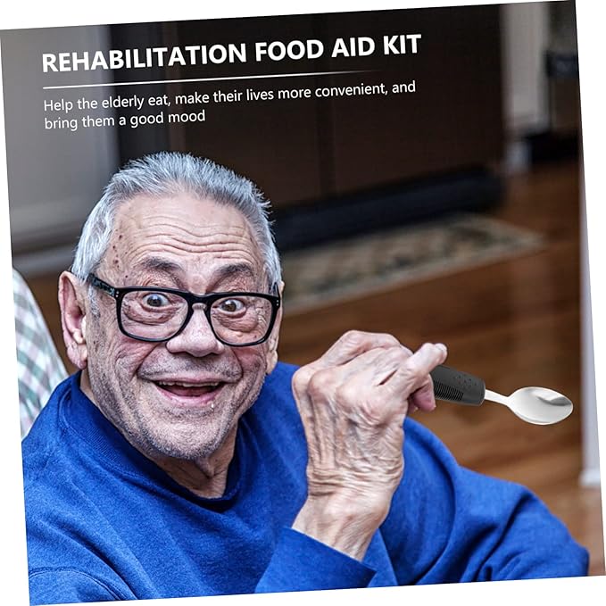 3Pcs Adaptive Utensils for Elderly Tremble Cutlery for Seniors Ergonomic Design with Non Slip Grip for Patients Easy to Clean