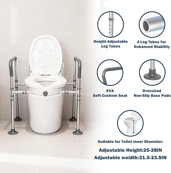 Premium Raised Toilet Seat with Handles, Adjustable Height & Width Elevated Toilet Riser for Seniors, 350lbs Heavy Duty Toilet Lift Seat for Elderly, Pregnant & Handicap - Fits All Standard Toilets