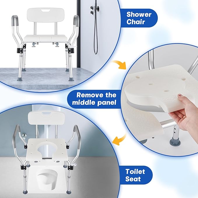 Shower Chair for Inside Shower 450 LB Heavy Duty, Handicap Toilet Chairs for Seniors with Arms, Shower Seat for Elderly and Disabled Inside Tub, Padded Bath Chairs for Shower Stall
