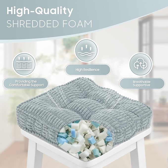 idee-home Recliner Cushions for Elderly, 20x20x5 Inch Corduroy Recliner Seat Cushion Tufted, Large Square Seat Cushion for Recliner Chair, Floor Pillow, Boosting Support Reduce Hip Pain, Light Grey