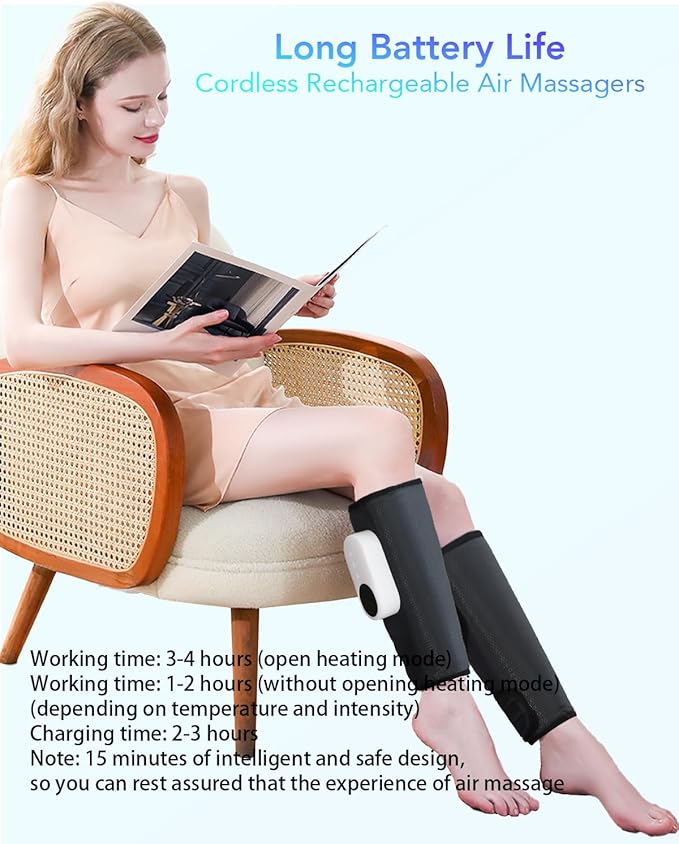 LINGTENG Calf Air Compression Massager for Circulation and Pain Relief, Leg Massager with Heat, Relieve Fatigue, Help for Edema and Varicose Veins, Gifts (Calf: Within 22.5 inches)