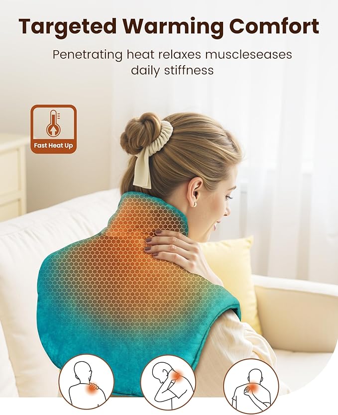 Weighted Neck & Shoulder Heating Pad for Pain Relief, Heated Neck Wrap w/ 6 Heat Options 4 Auto Timer, Machine Washable, Soothing Muscle Stiffness and Fatigue, Birthday Gifts for Dad Men Women Mom