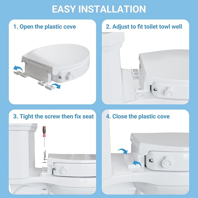 Bidet Toilet Seat Non Electric, Elongated Raised Toilet Bidet Seat with Dual Nozzles, Self Cleaning, Soft Close Lid, Rear and Feminine Washing for Seniors Adults