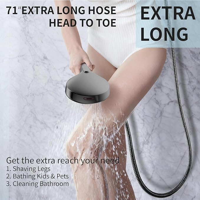 Black Handheld Shower Head, 9 Spray Modes High Pressure Shower head with Power Wash, 71" Extra Long Stainless Steel Hose & Adjustable Shower Bracket for Home Bathroom