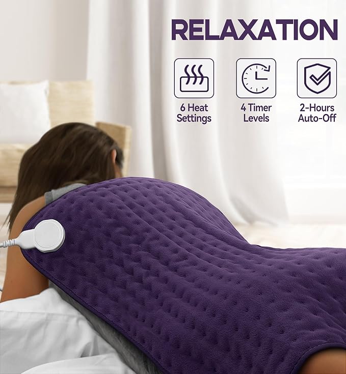Heating Pad for Back, Neck & Shoulder Pain Relief, Mothers Day Gifts for Mom, 17"x33" Electric Moist/Dry Heat Pad, 6 Heat & 4 Timer Settings, Auto Shut-Off, Machine Washable, Gift for Wife Women Her