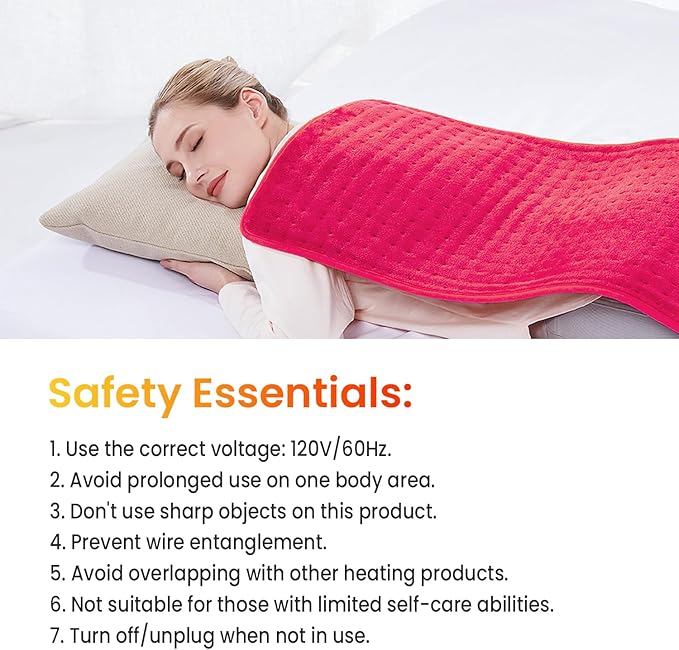 WOOMER Extra Large Heating Pad, 17"x33" XL Heating Pad, Heat Pad with Multi-Color Option, Moist Heat Therapy Feature, Auto Shut-Off, Power Cords Storage Belt