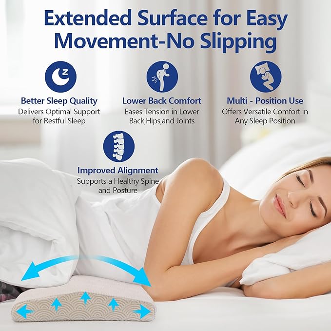 Cozyhealth Lumbar Support Pillow for Sleeping Memory Foam Lumbar Support Cushion for Lower Back Pain Relief, Back Support Bed Pillow Waist Support (Large)