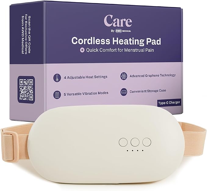 Heating Pad for Cramps | Period Heating Pad for Cramps, Cordless Menstrual Heating Pad with 4 Temperature Levels, 5 Vibration Settings, Portable, Fast Heating, Auto Shut-Off, Large Battery Capacity
