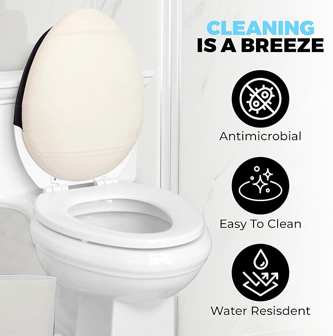 Toilet Lid Back Support Cushion for Seniors, Disabled, Postpartum Mothers, Back Surgery Recovery & Mobility Issues | Water-Resistant, Easy Slip-On, Fits All Round & Oval Toilet Lids