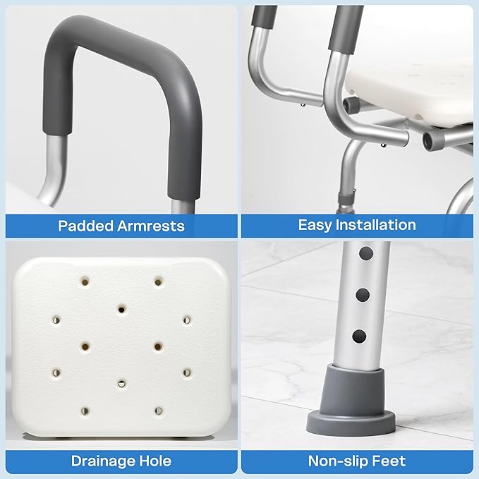 Vie Triomphe 360° Swivel Shower Chair with Arms and Back, Height Adjustable Bath Seat for Inside Shower or Tub, Shower Chair for Seniors, Elderly & Disabled, Safer Entry and Exit