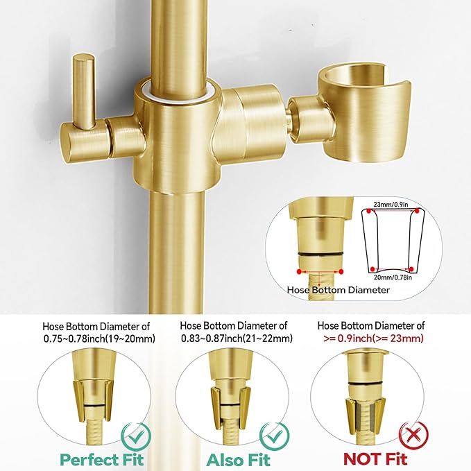 Shower Slide Bar Adjustable Handheld Shower Head Holder Wall Mount - 15inch All-Metal Shower Head Slide Bar Compatible with Bathroom Drill Free Glue Installation - Brushed Gold