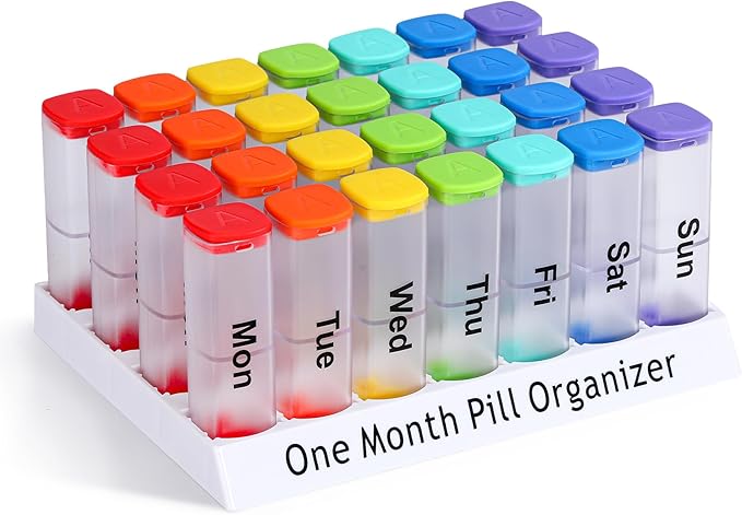 CAidRE Monthly Pill Organizer 2 Times a Day - 28 Day Pill Box AM PM, Clear One Month Pill Case for Vitamins, Supplements, Medications - Daily Medicine Organizer for Home & Travel