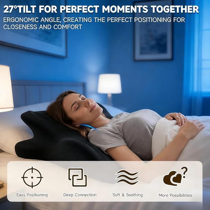 Ergonomic Memory Foam Wedge Pillow, Contoured Support Pillows, 27° Angled Support for Waist and Neck, Multi-Position Support Pillow (Black)