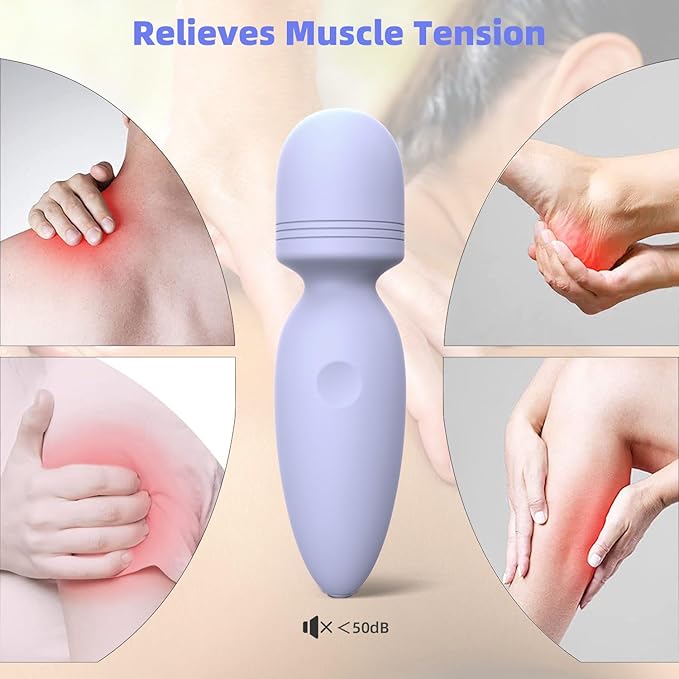 Fuwyiy Mini Massager Tools,Small Waterproof Cordless Handheld Massager with 10 Vibration Modes, Personal Handheld Massager for Back（Gray Purple）