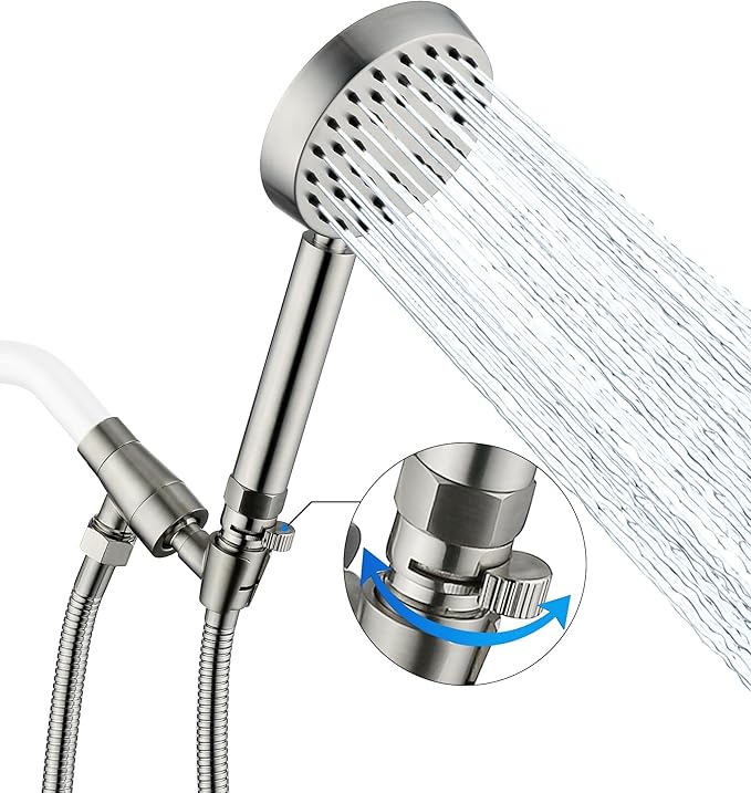 G-Promise Solid Metal Brushed Nickel Handheld Shower Head with Extra Long Stainless Steel Hose & Water Saving On/Off Pause Valve, Modern Style, 1 Setting