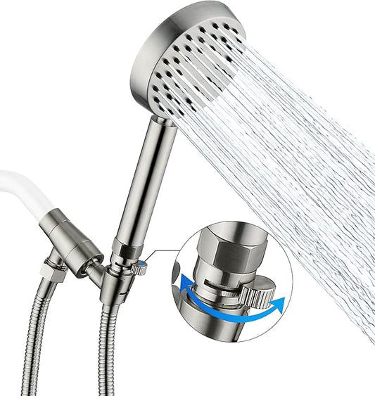 G-Promise Solid Metal Brushed Nickel Handheld Shower Head with Extra Long Stainless Steel Hose & Water Saving On/Off Pause Valve, Modern Style, 1 Setting