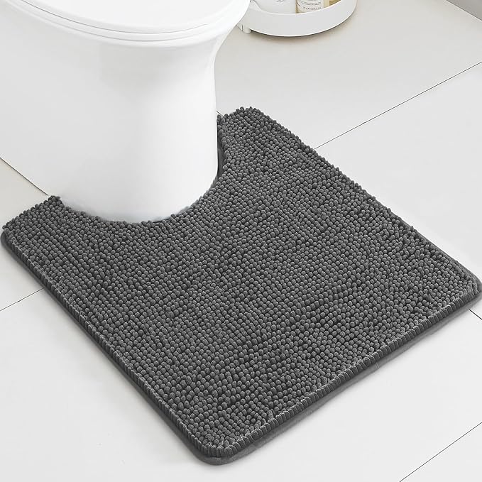 Dark Gray Toilet Rug U Shaped – Absorbent and Washable Contour Bathroom Rugs for Toilet, Non-Slip, Thick Soft Chenille Contoured Bath Mat - 20" x 24"