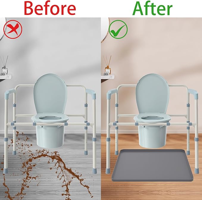 Bedside Commodes Mat, Bedside Toilet Floor Mat with Raised Edge for Floor Protector, Silicone Non-Slip Protective Mat for Under Commode Chair, Recyclable and Waterproof 23.6" x 19.7"
