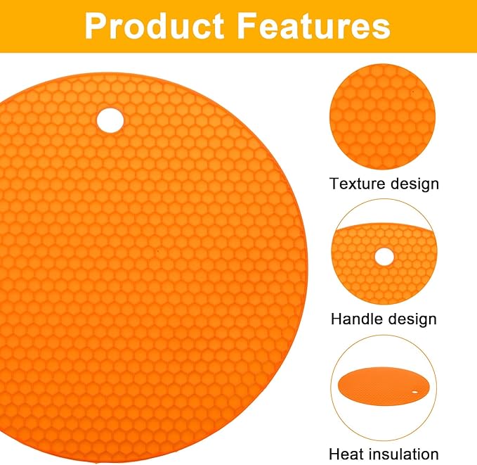 uxcell 3pcs Silicone Jar Opener Pads, 17.5cm/7" Texture Can Opener Multipurpose Round Bottle Lid Opener Non-Slip Coasters for Weak Hands Seniors Children, Orange