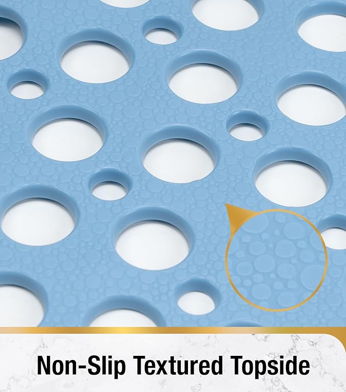HITSLAM Bathtub Mat Non Slip, 28 x 15 Inch TPE Bath Mat for Tub, Efficient Drainage Bathroom Shower Mat with Suction Cups, Bath Tub Mat, Soft on Feet and Easy to Clean, Blue