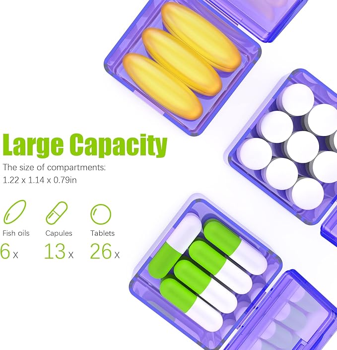 Monthly Pill Organizer Once a Day - 30 Day Pill Organizer Box - Easy to Open - Large Compartments Portable Case for Travel, Month Pill Cases Medicine Organizer for Vitamin (Purple)