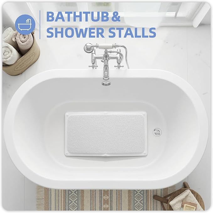 Upgraded Anti Slip Shower Mat for Inside Shower,Non Slip Bathtub Mat with Suction Cups,Shower Floor Mat，Scrubber Mats,Easy to Clean,Quick Dry,Easy Drainage,Loofah Bath Mat for Tub,White,16''x24''