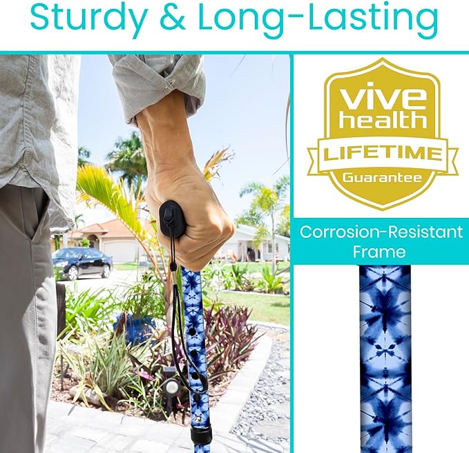 Vive Folding Cane - Foldable Walking Cane for Men, Women - Fold-up, Collapsible, Lightweight, Adjustable, Portable Hand Walking Stick - Balancing Mobility Aid - Sleek, Comfortable