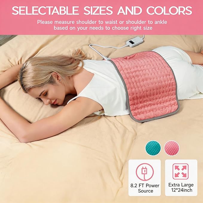 Pink Heating Pad for Gifts Soothing Heat Therapy for Women & Men, Perfect Christmas, Mothers Day, Birthday Gifts fo r Her, Dad Gifts & White Elephant Gift, Cozy Stocking Stuffer for Women/Mom