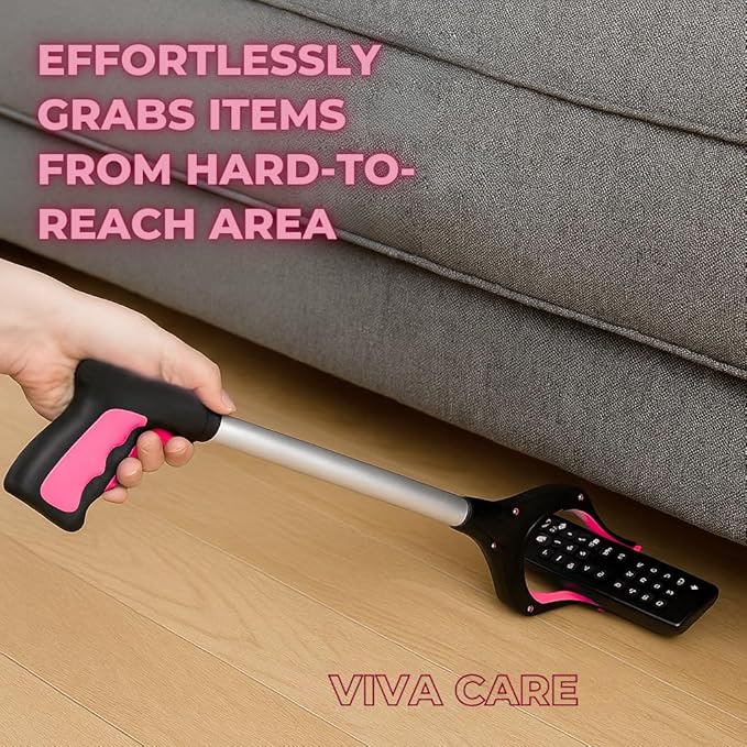Foldable Grabber Reacher for Seniors – Lightweight, Rotatable Clamp, Non-Slip Grip, 32" Long, an Arm Extension Pickup Tool [Rose]