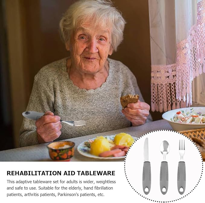 Adaptive Utensils Set for Seniors - 3Pcs Weighted Silverware for Hand Tremors, Arthritis, and Parkinson’s - Easy Grip Handles for Enhanced Stability - Dishwasher Safe