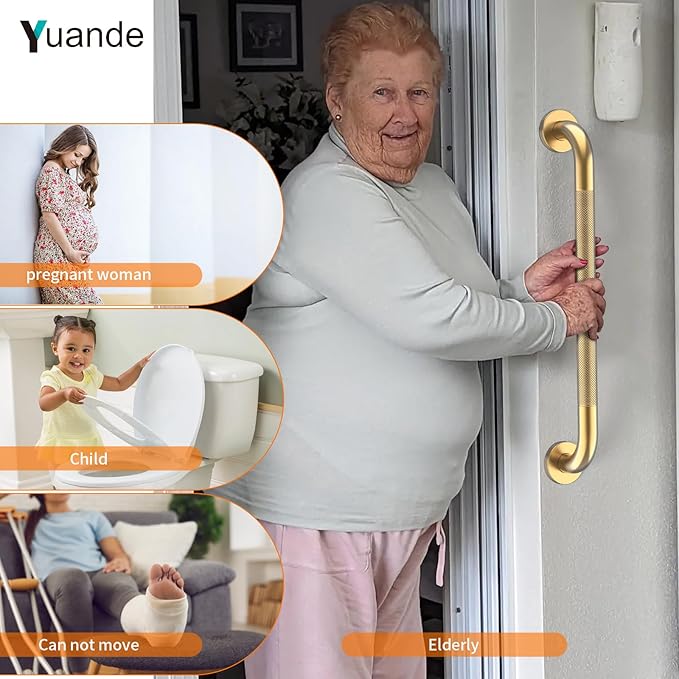4 Pack 24 Inch Shower Grab Bar, YuanDe Gold Bathroom Grab Bar Handle w/Anti-Slip Knurled Grip, Stainless Steel Bath Balance Bar, 1.25" Diameter Safety Hand Rail Support,Handicap Injury Elderly Senior