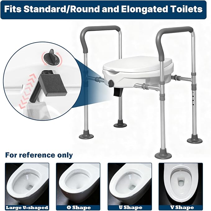 Premium Raised Toilet Seat with Handles, Adjustable Height & Width Elevated Toilet Riser for Seniors, 350lbs Heavy Duty Toilet Lift Seat for Elderly, Pregnant & Handicap - Fits All Standard Toilets