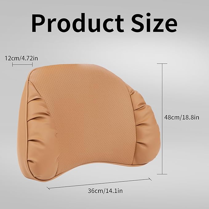 Lumbar Support Pillow for Car Seat, Memory Foam Leather Lumbar Pillow for Lower Back Pain Relief - Back Cushion for Driving - Chair Support for Office Chair, Palomino Brown, 1 Pack