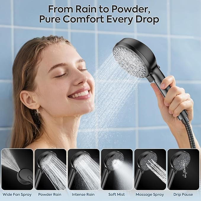 Teviora Filtered Shower Head with Handheld –High Pressure Hand Held Shower Head for Hard Water with Filters,79" Long Hose & Powerful Wide Fan Spray,Removes Chlorine and Impurities(Matte Black)