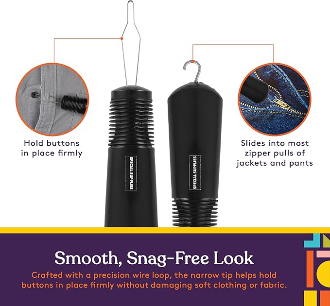 Special Supplies Button Hook (2 Pack) Wire Loop Pull Through - Shirt, Dress, Collar - Non-Slip, Ribbed Grip for Seniors, Arthritis Sufferers - Wide Gripper, Puller Dressing Aid (Universal)