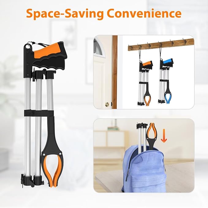 2-Pack 43" Extra Long Grabber Reacher Tool, Foldable Reacher Grabber Pickup Tool with 360° Rotating Jaw + Magnets, 4" Wide Claw Trash Picker Upper Grabber, Grabbers for Seniors Heavy Duty