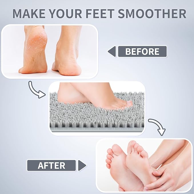 Yolife Shower Foot Scrubber Mat, Anti-Slip Bath Mat with Scrub Bristles, Soft Shower Foot Massager with Strong Suction Cups for Soothe Achy Feet,27.5'' x 15.7''