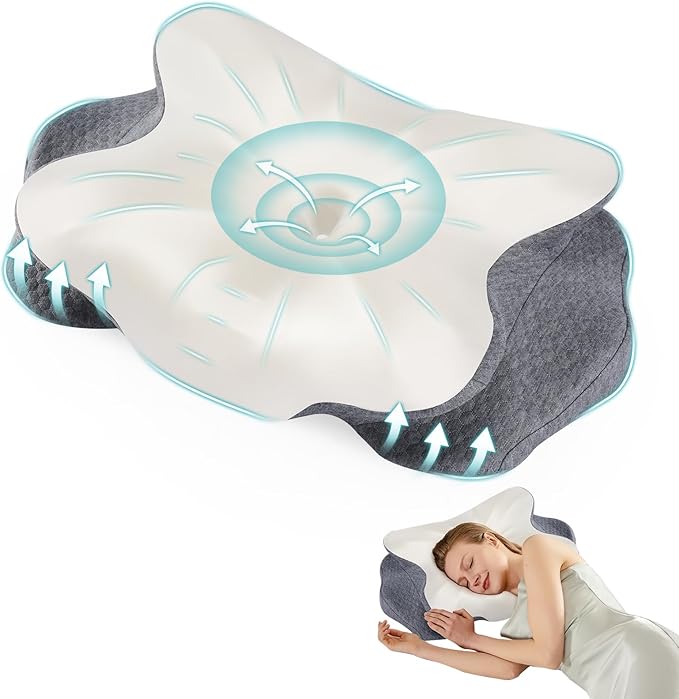 DUMOS Cervical Pillow for Neck and Shoulder, Contour Memory Foam Pillow, Ergonomic Neck Support Pillow for Side Back Stomach Sleepers with Pillowcase