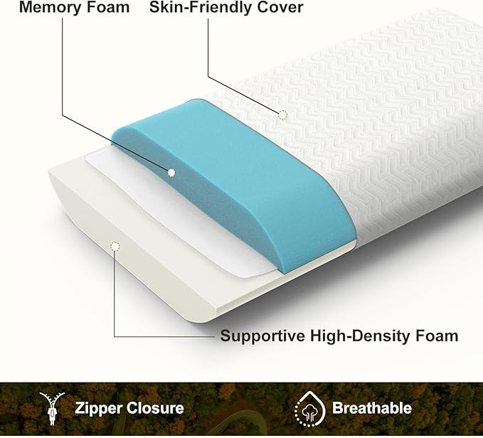 Vekkia Travel Pillow, Memory Foam Pillow Compressible Camping Pillow with Washable Cover,Ergonomic Supportive Pillow for Sleeping Ideal for Adults Kids Travel, Hiking, Airplane and Car-S