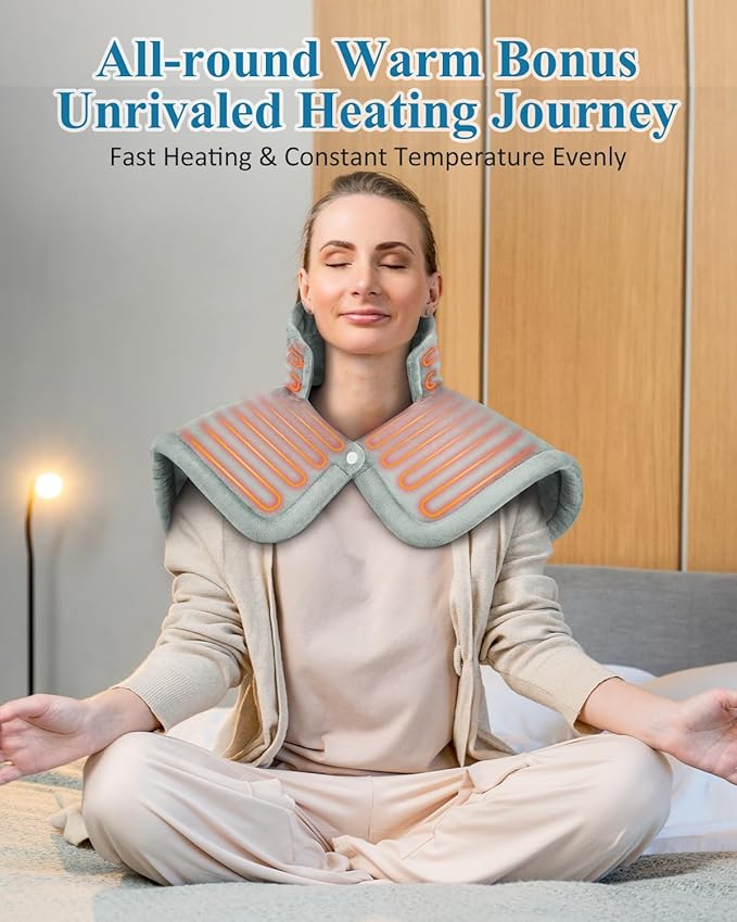 Heating Pad for Neck Shoulders Back, Weighted Heated Wrap, Electric Neck Shoulder Heating Pads 6 Heat Settings 4 Auto-Off,Mothers Day Gifts for Mom, Anniversary Birthday Gifts for Women Men Dad, Grey