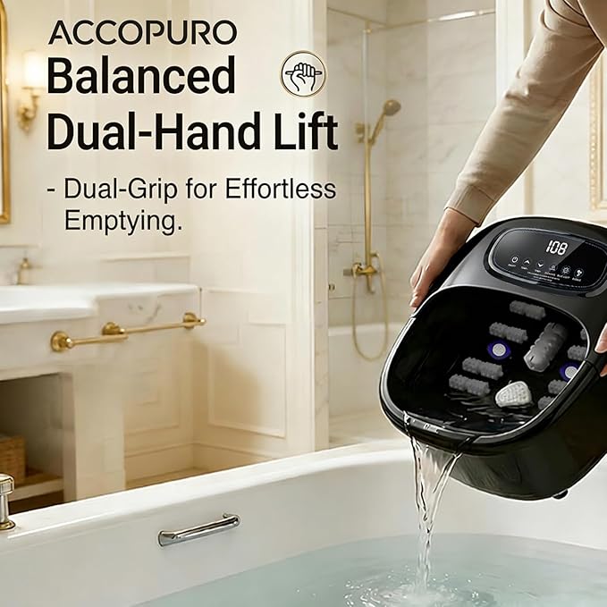 Foot Soaking Tub with Ozone UV, Foot Spa Bath Massager with Heat and Bubbles, Custom Temp Control, Pressure Rollers for Tired Feet, Gift Set for Parents Couples (Black)