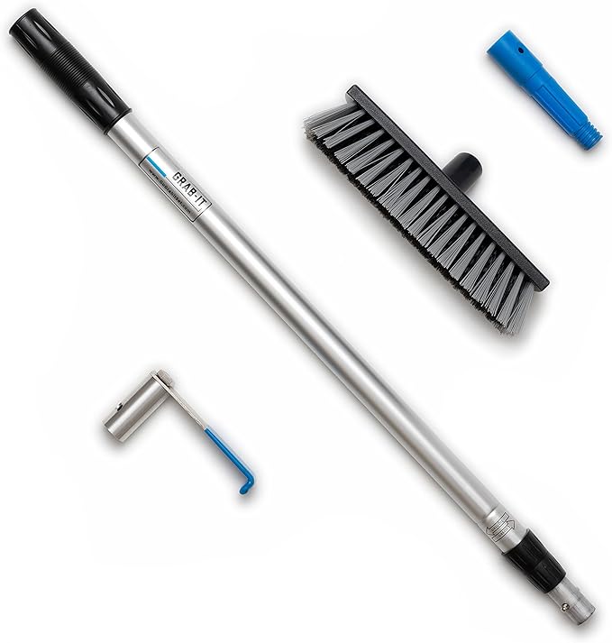 GRAB-IT 6 ft Truck Cargo Retriever | Includes Cargo Net Organizer Plus Vehicle Debris and Snow Broom | Heavy Duty Grabber Reach Tool - 110 Pound Pull | Rust Resistant Aluminum and Stainless Steel