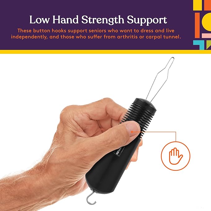 Special Supplies Button Hook (2 Pack) Wire Loop Pull Through - Shirt, Dress, Collar - Non-Slip, Ribbed Grip for Seniors, Arthritis Sufferers - Wide Gripper, Puller Dressing Aid (Universal)