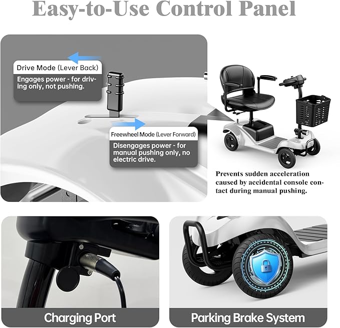 Mobility Scooter for Adults,4 Wheel Mobility Scooter,15 Miles Range,300LBS Capacity,Lightweight and Portable,with LED Headlights and Basket,Charger Included,Gifts Suitable for Elders,Silve