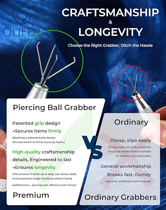 OUFER Piercing Ball Grabber, 16G 18G Flat Back Earrings Piercing Guide needle Tool, Surgical Steel Internally Threaded Push Pin External Thread Assistant Body Piercing Kit for Ear Nose Lip Tool