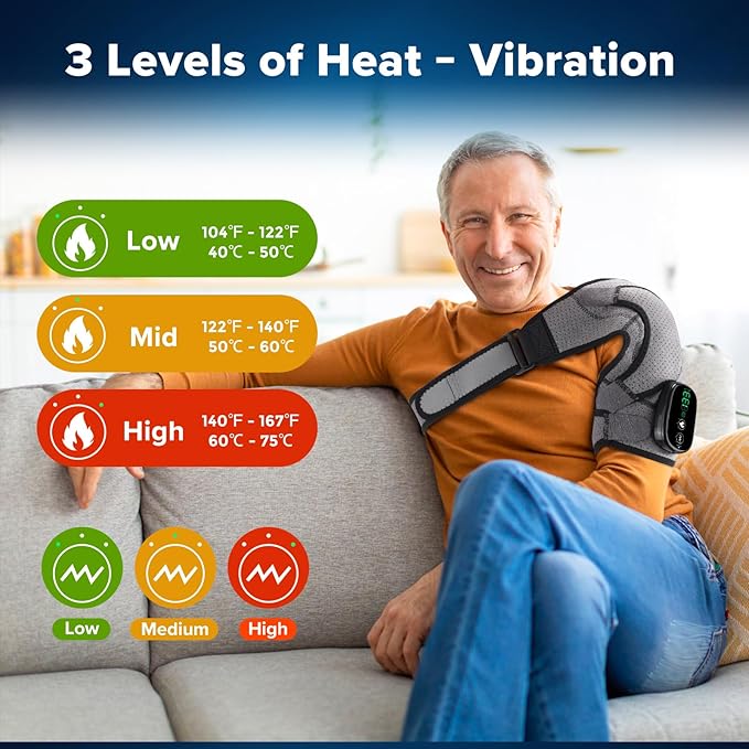 Shoulder Heating Pad with Massage, Cordless Heated Shoulder Wrap for Pain Relief, Deep Tissue Shoulder Massager for Rotator Cuff & Shoulder Brace Support