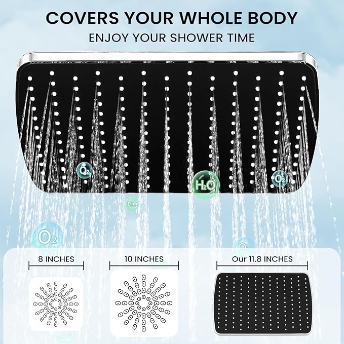 Rain Shower Head with Handheld, 11.8 Inch High Pressure Handheld Shower with Multi Spray Modes, Holder and Rainfall Combo 11'' Extension Arm, Chrome, Bathroom Decor