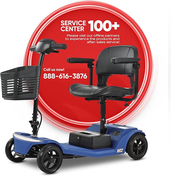 Metro Mobility 4 Wheel Powered Mobility Scooters, 330 lbs Capacity Mobility Scooters for Adults, Folding Mobility Scooter Lightweight, Electric Scooters for Seniors 20 Miles Range LED Light Blue