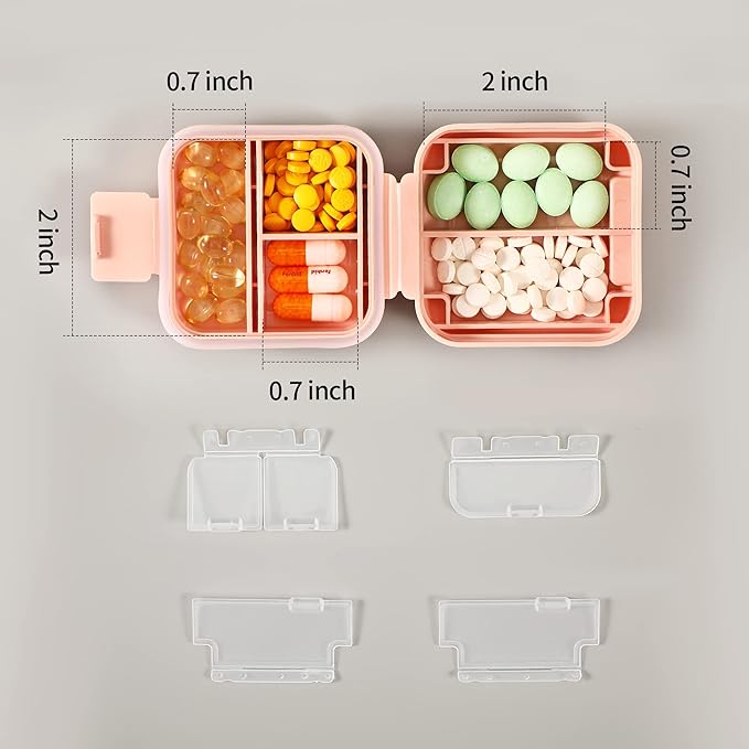Dynippy Daily Pill Organizer 5 Compartments Portable Moisture Proof Small Pill Case for Pocket Purse Travel Pill Box Portable Medicine Vitamin Fish Oil Holder Container (Pink)